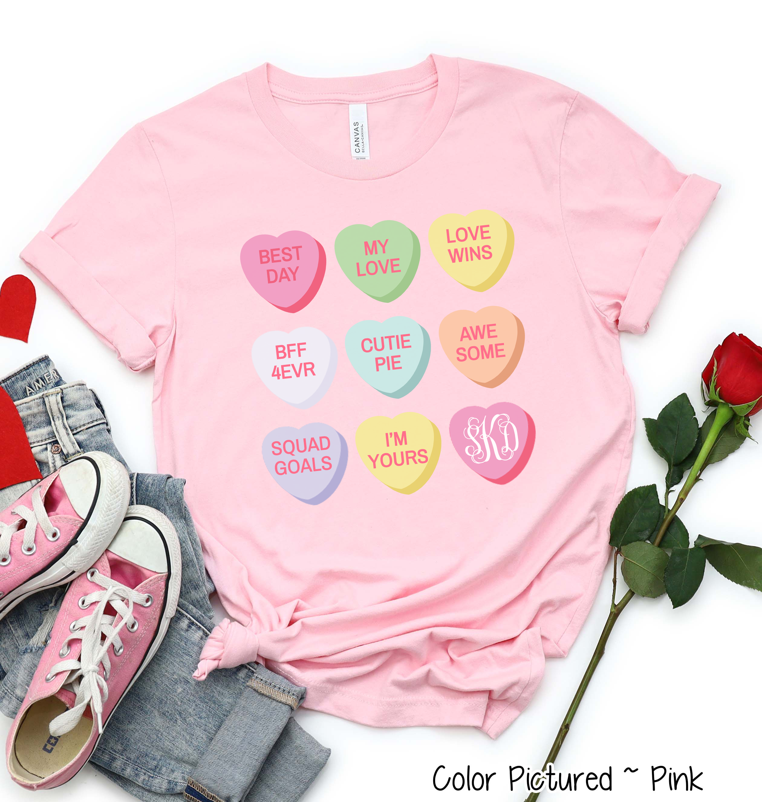 Monogram Conversation Hearts Grid Valentine Shirt