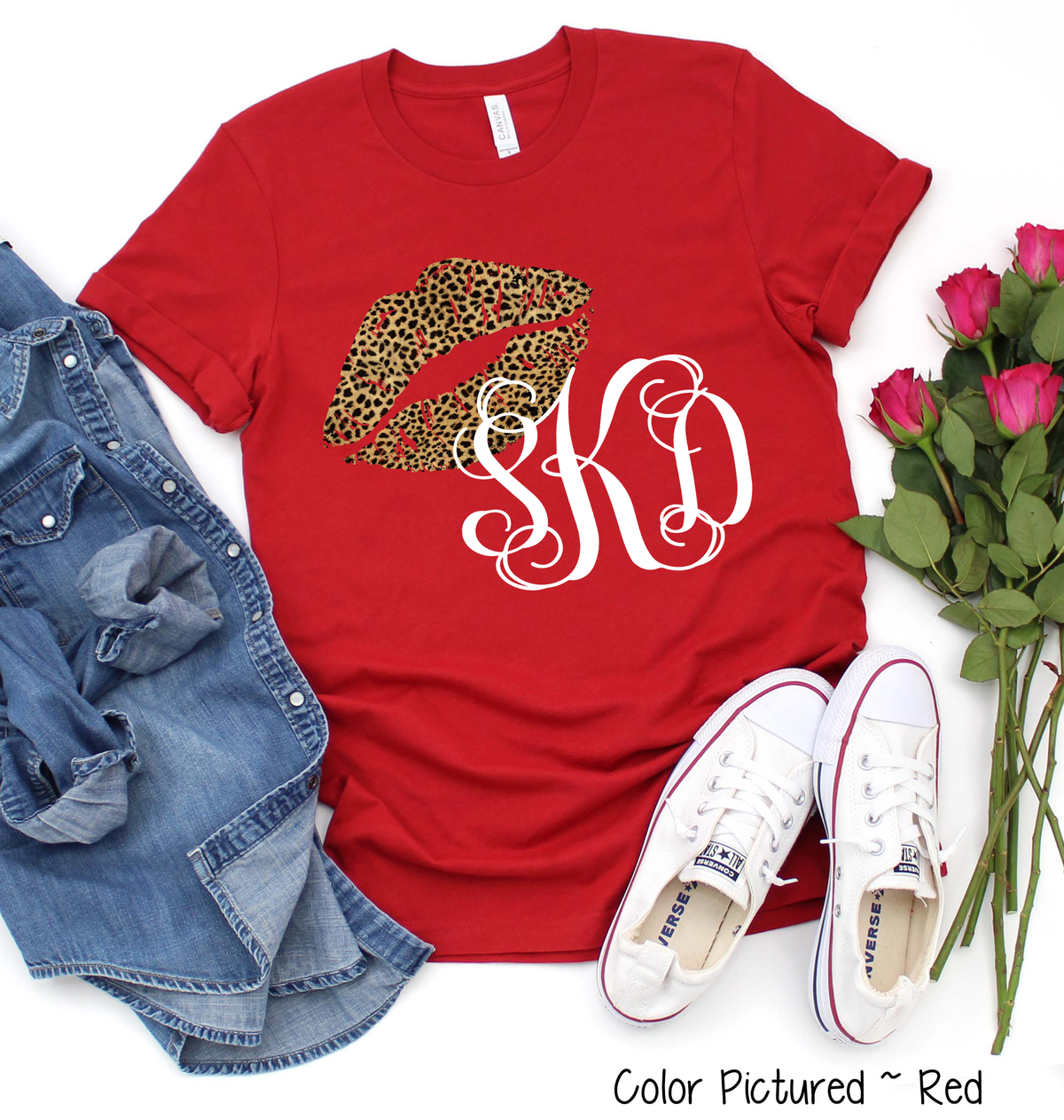 Monogram Leopard Print Lips Valentine Shirt