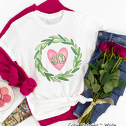 Monogram Green Wreath with Pink Heart Valentine Shirt