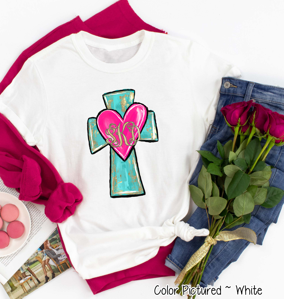 Monogram Cross and Heart with Gold Accents Shirt
