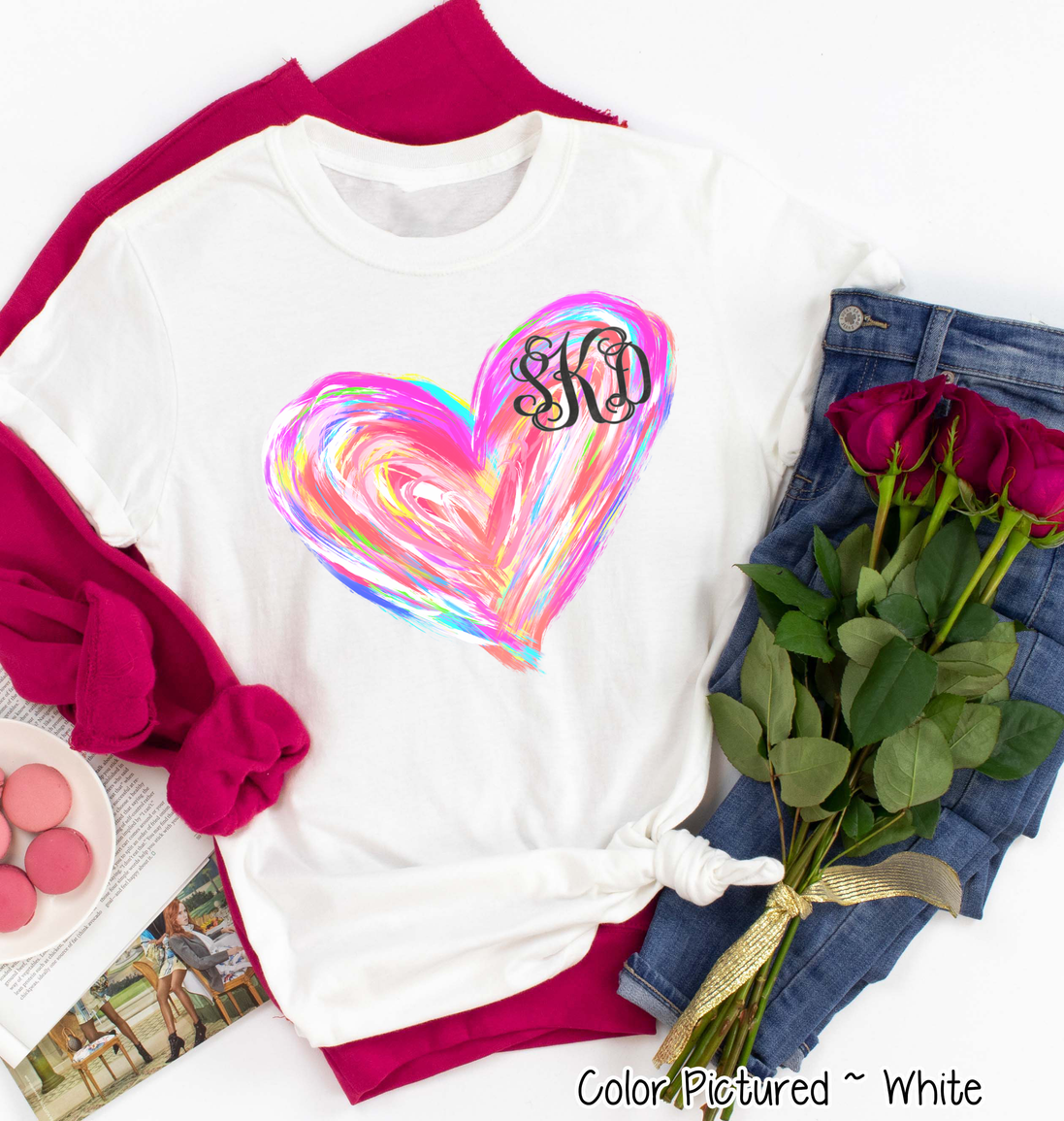 Monogram Watercolor Valentine Heart Shirt