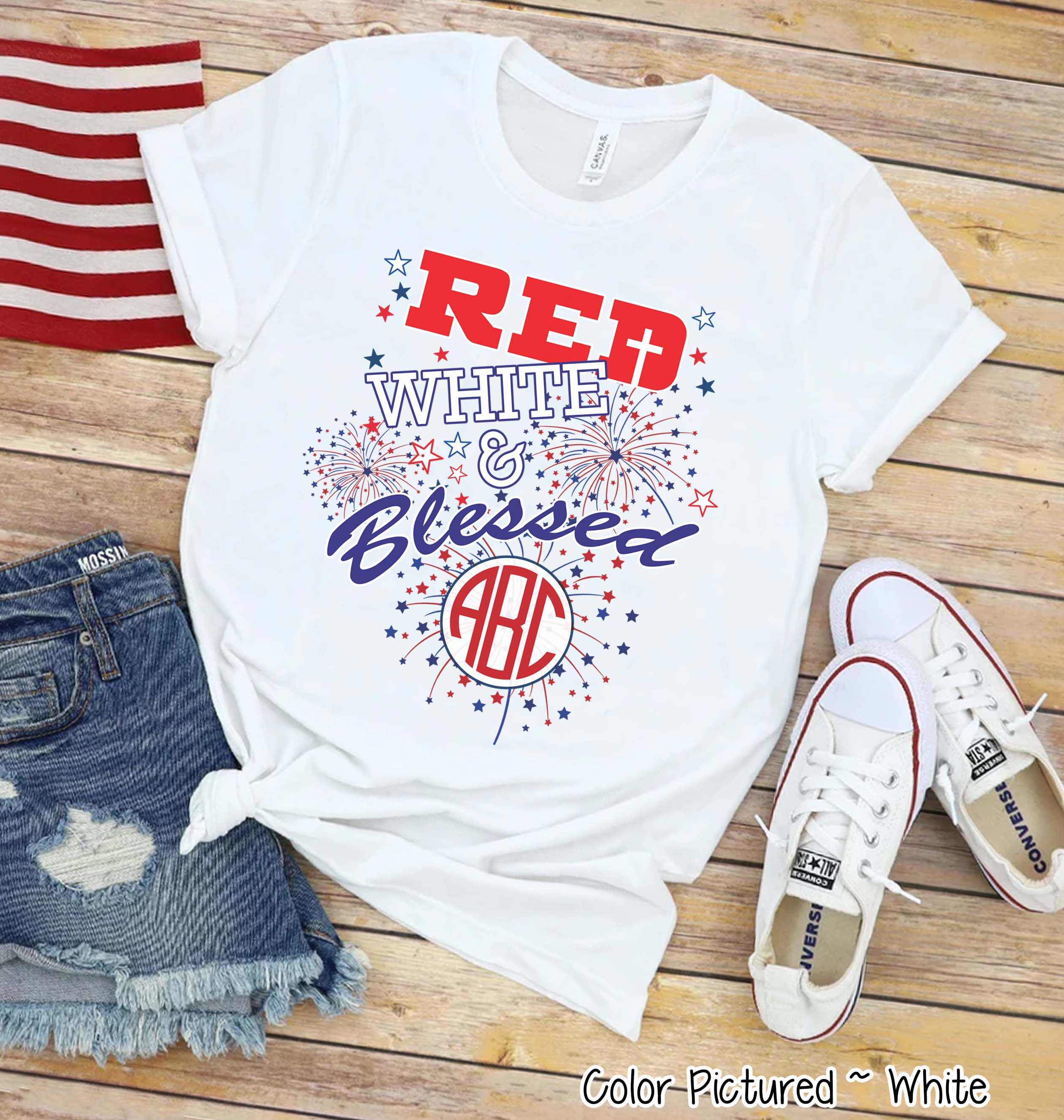 Red White and Blessed Monogram Tee