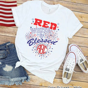Red White and Blessed Monogram Tee