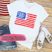 Watercolor American Flag with Monogram Tee