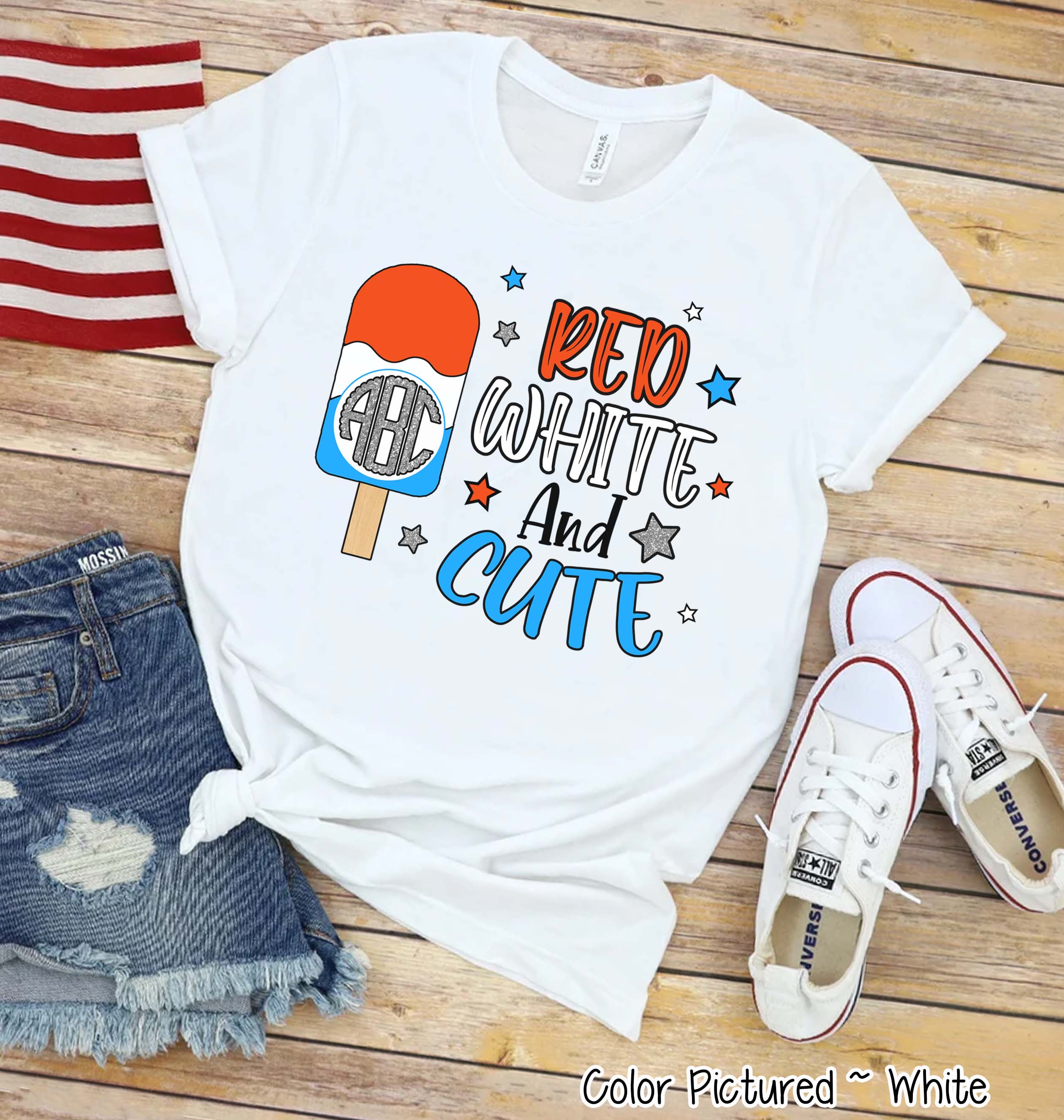 Patriotic Red White & Cute Monogram Tee