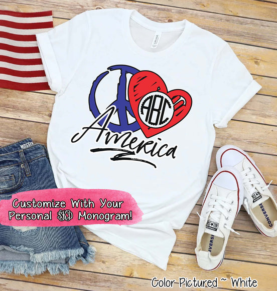 Peace Love America Monogram Tee