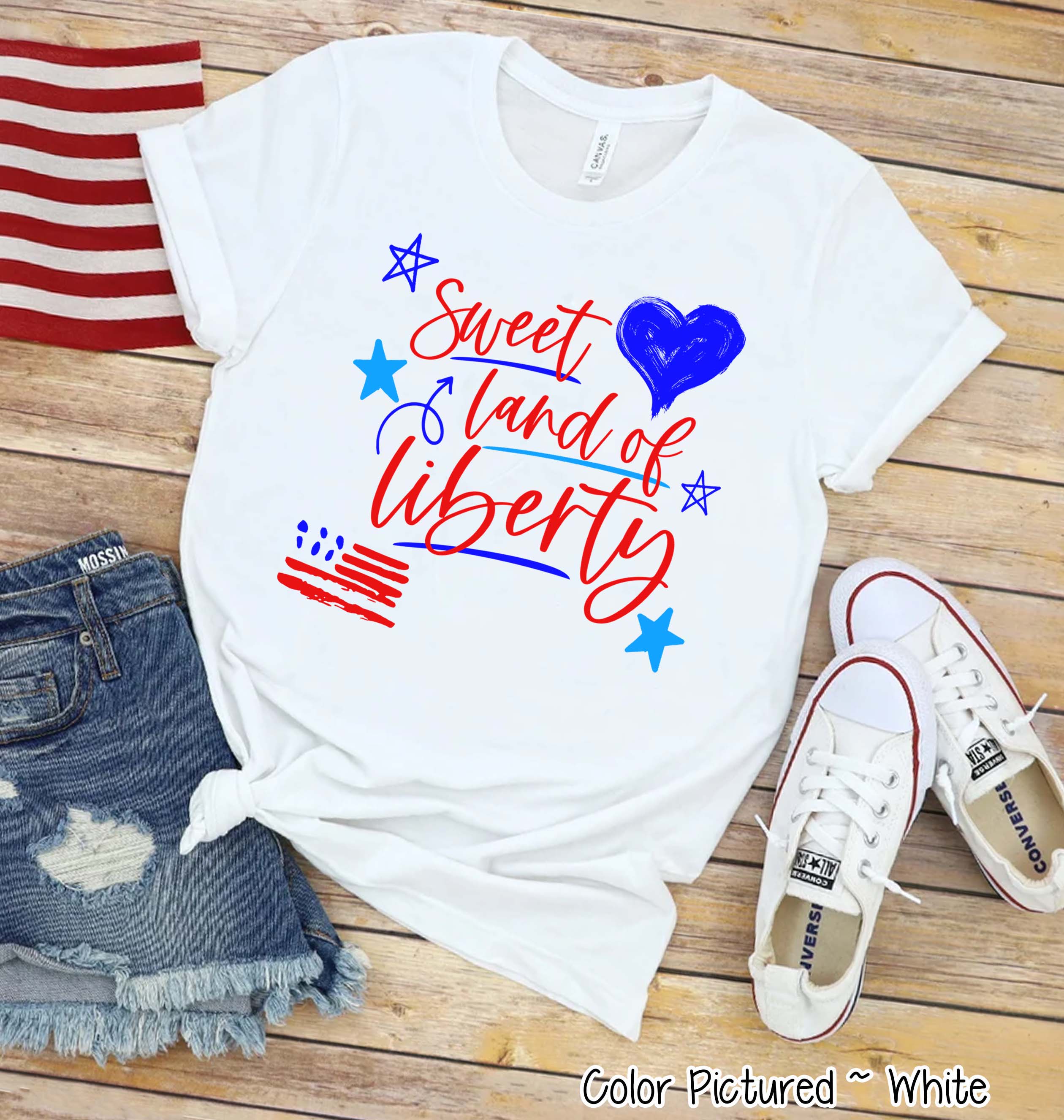 Sweet Land of Liberty Doodle Patriotic Tee