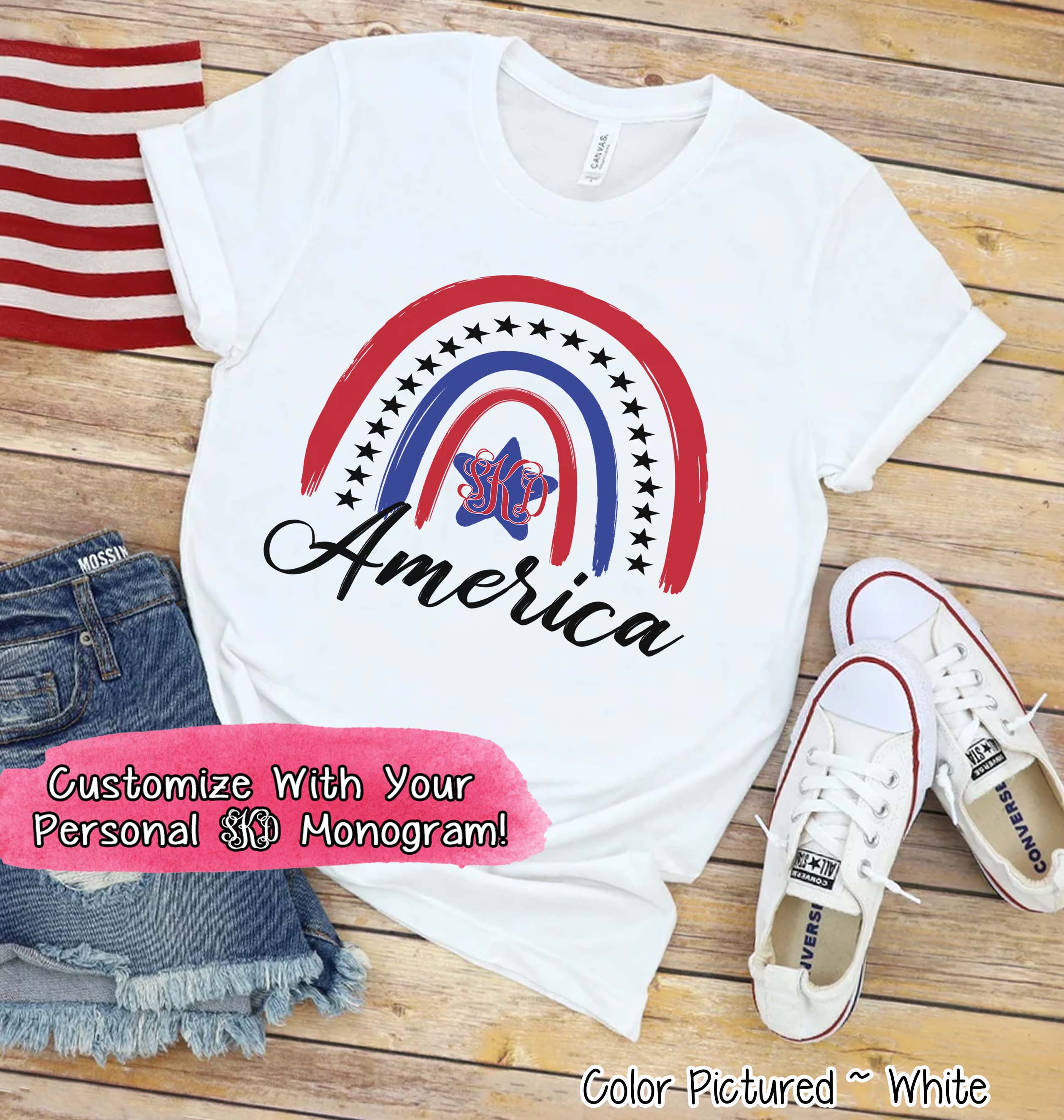 Patriotic Rainbow Monogram Tee