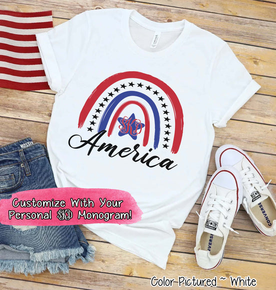 Patriotic Rainbow Monogram Tee