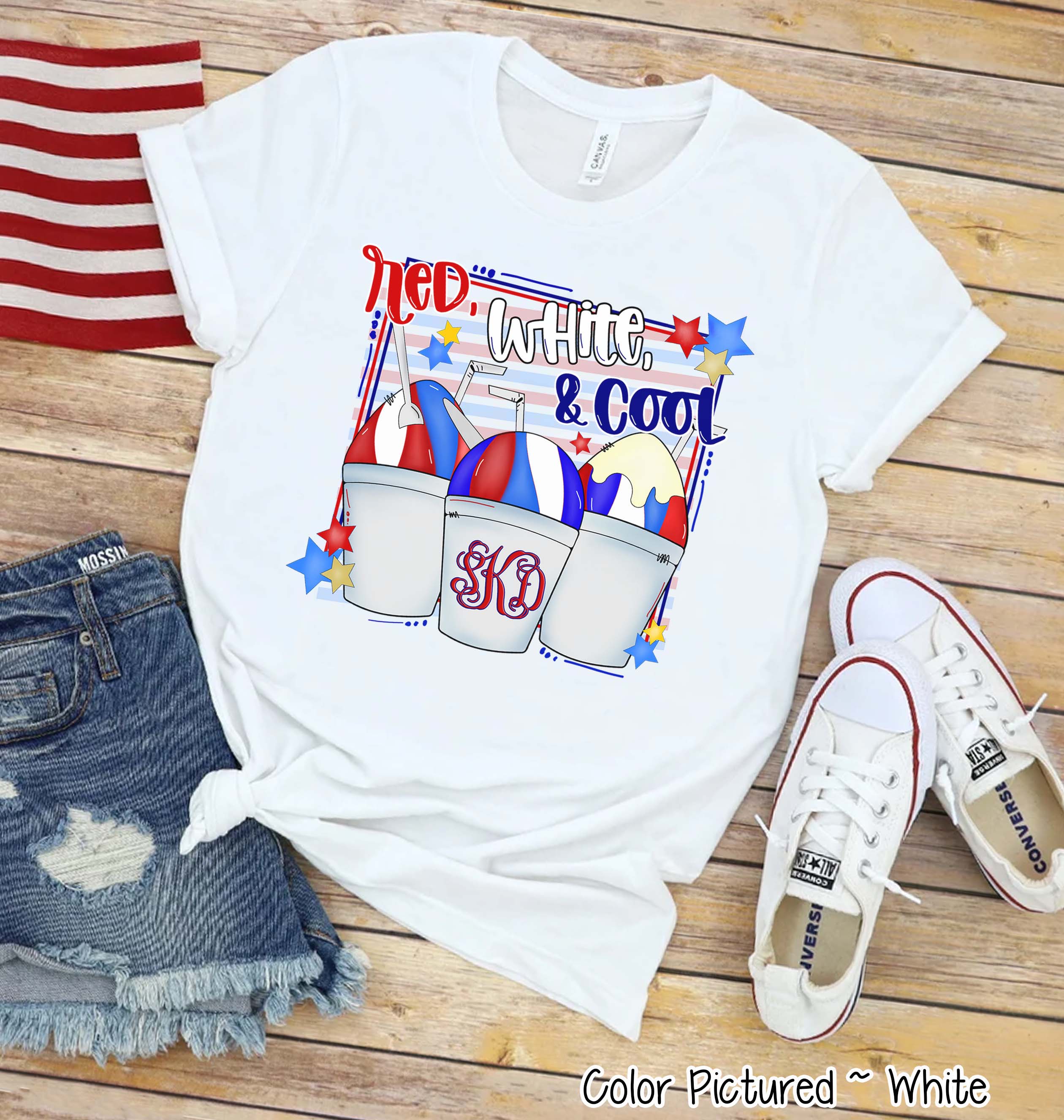 Patriotic Red White and Cool Snowcones Monogram Tee