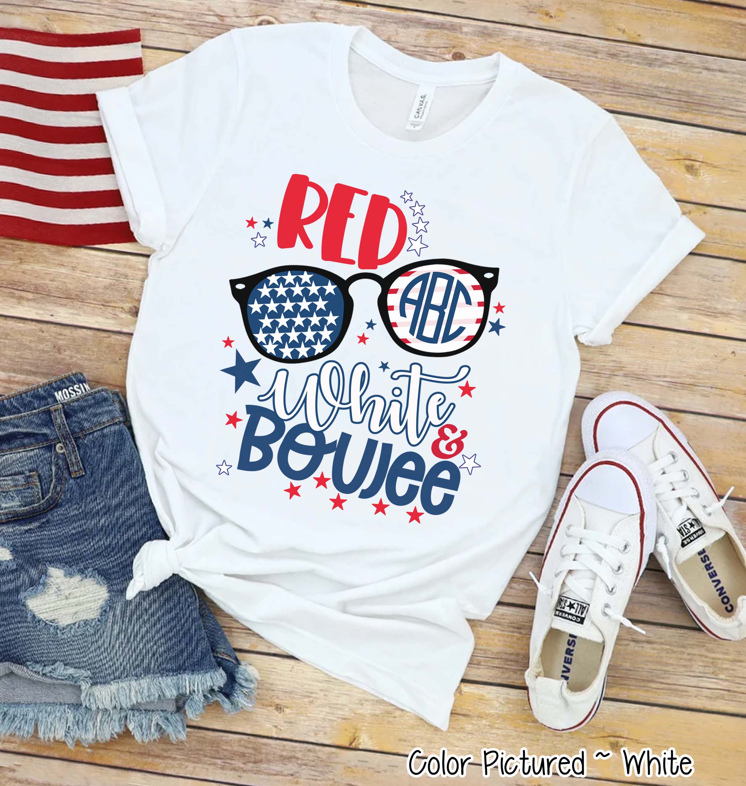 Red White & Boujee Cute Monogram Tee
