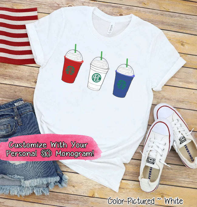 Starbucks Inspired Patriotic Monogram Tee