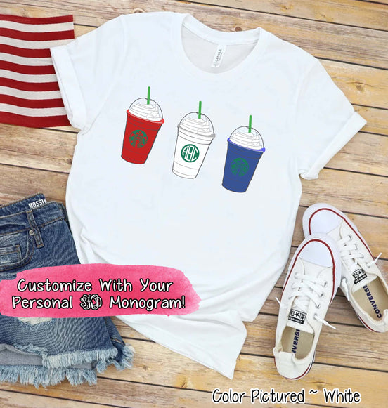 Starbucks Inspired Patriotic Monogram Tee