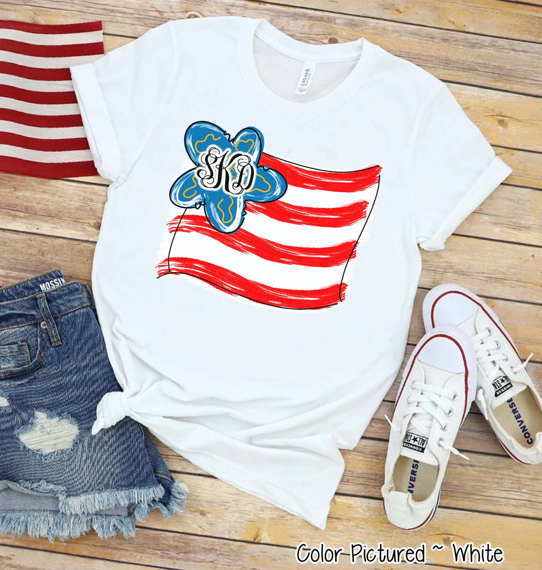 American Wavy Flag with Monogram Tee
