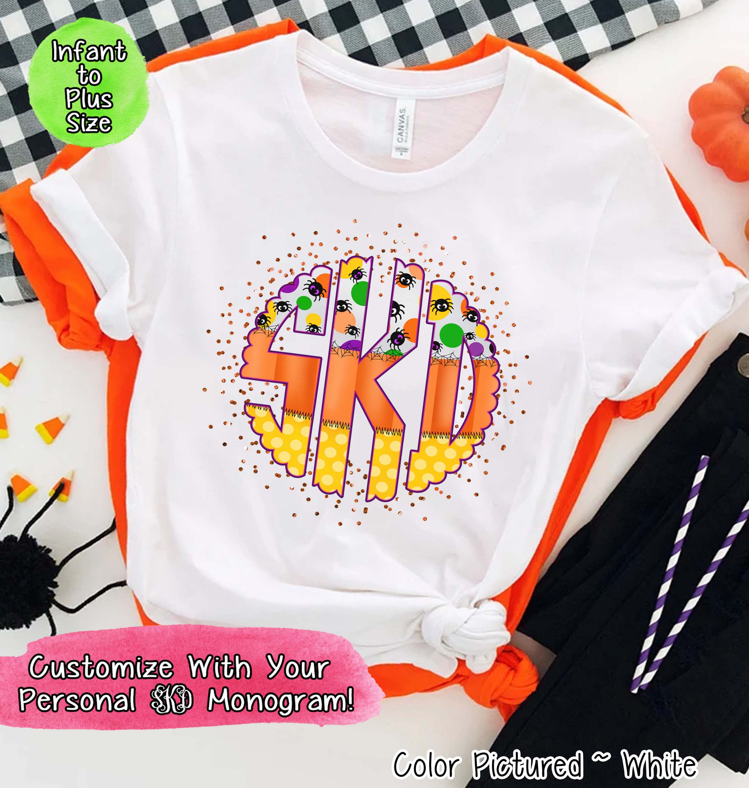 Big Monogram Candy Corn Halloween Tee