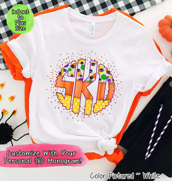 Big Monogram Candy Corn Halloween Tee