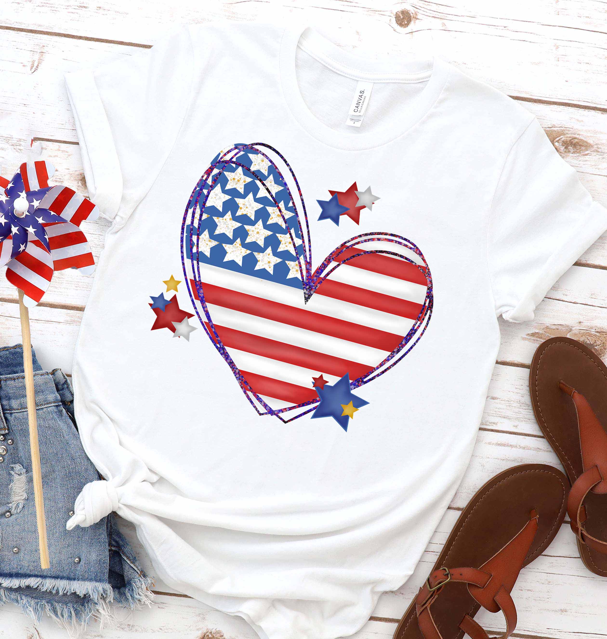 Flag Heart Fun Patriotic Tee