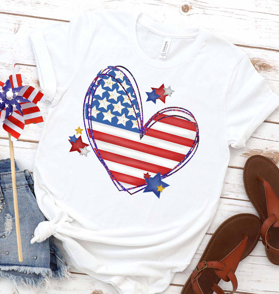 Flag Heart Fun Patriotic Tee