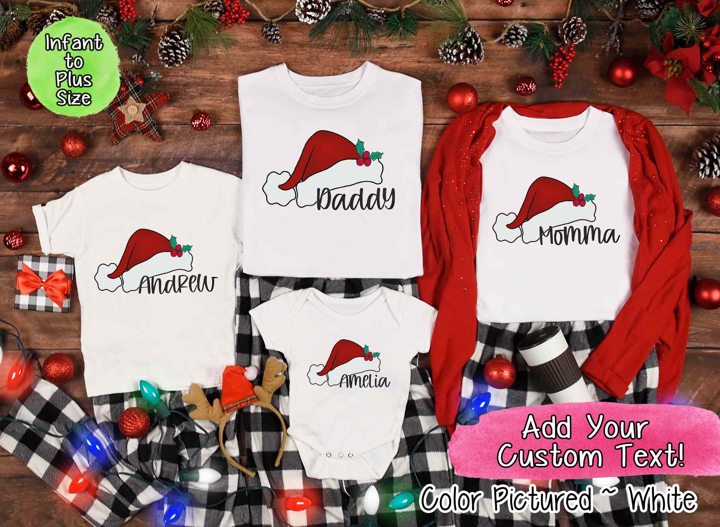 Personalized Family Matching Group Red Santa Hat Tee
