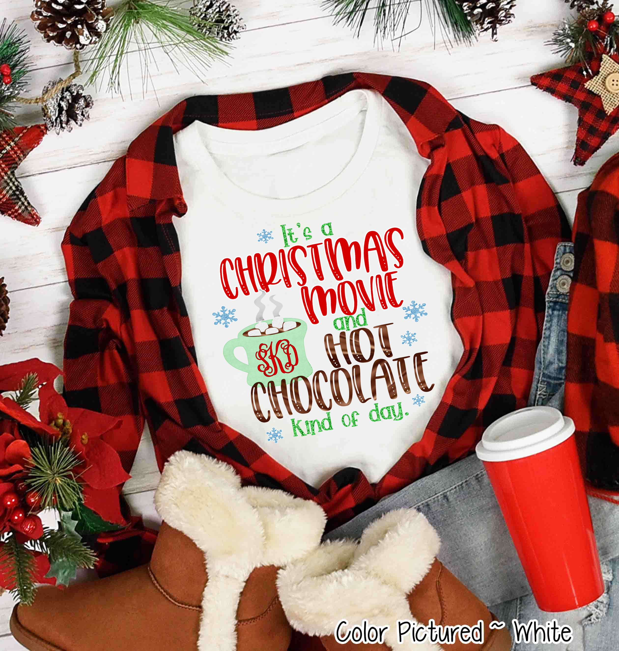 Monogram Christmas Movie & Hot Chocolate Tee