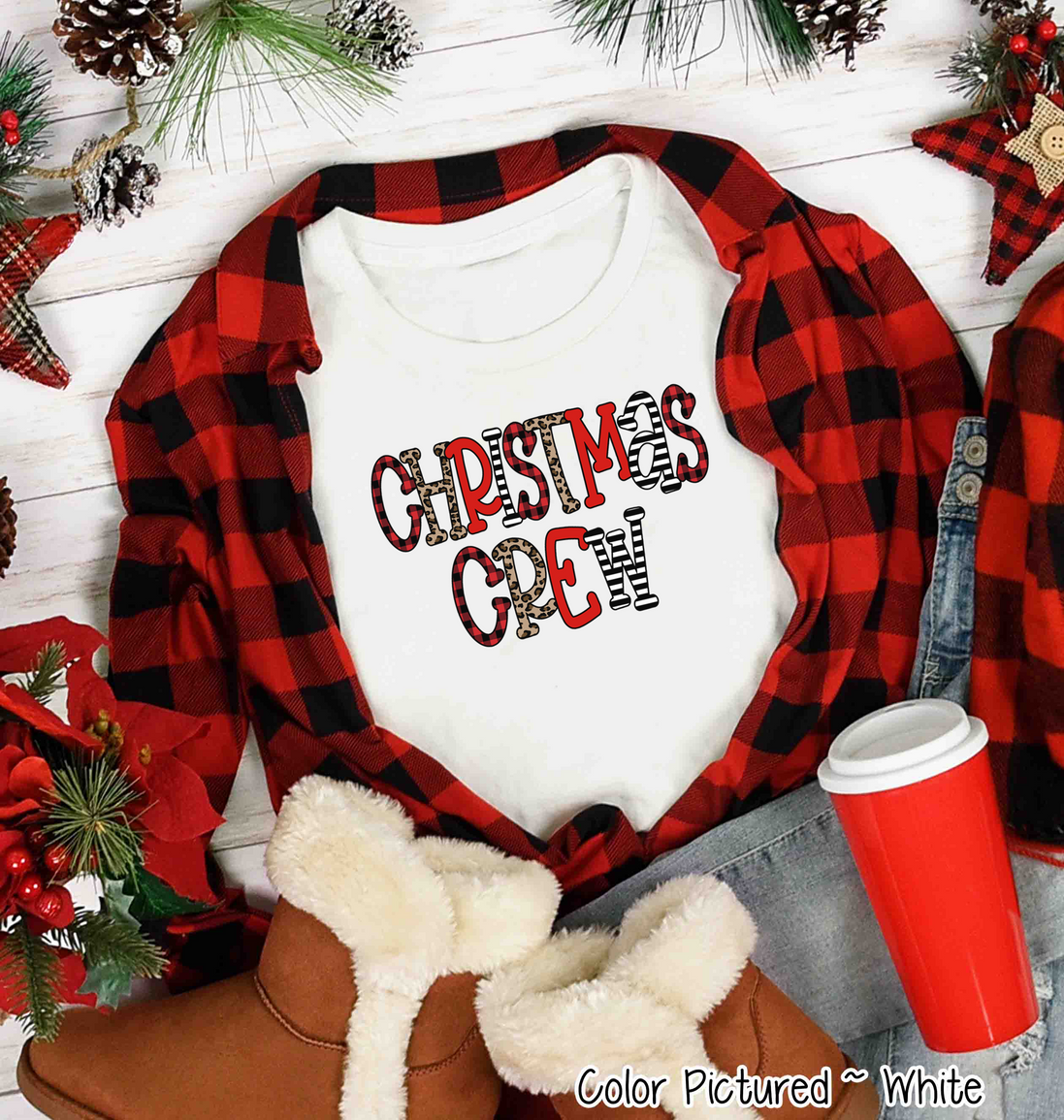 Buffalo Plaid & Leopard Print Christmas Crew Family Tee