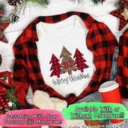 Monogrammed Red Buffalo Plaid and Leopard Christmas Trees Tee