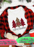 Monogrammed Red Buffalo Plaid and Leopard Christmas Trees Tee