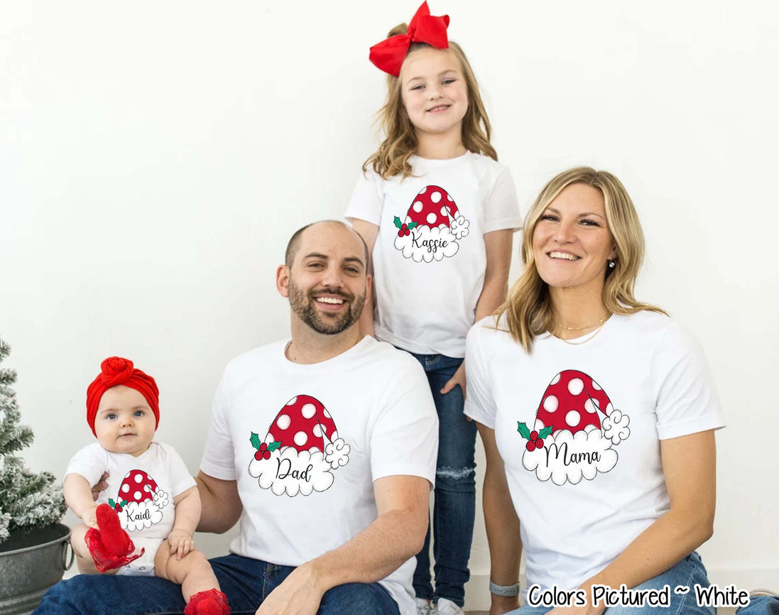 Personalized Family Matching Group Polk A Dot Santa Hat Tee