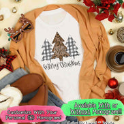 Monogrammed Black Buffalo Plaid and Leopard Christmas Trees Tee