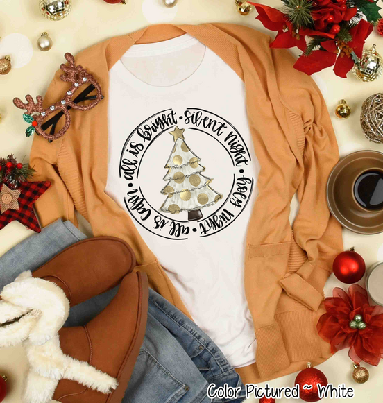 Silent Night White & Gold Dot Christmas Tree Tee