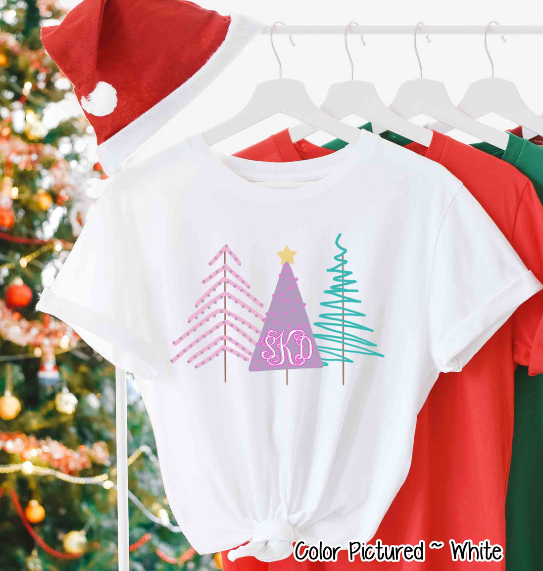 Monogrammed Modern Pastel Christmas Tree Tee