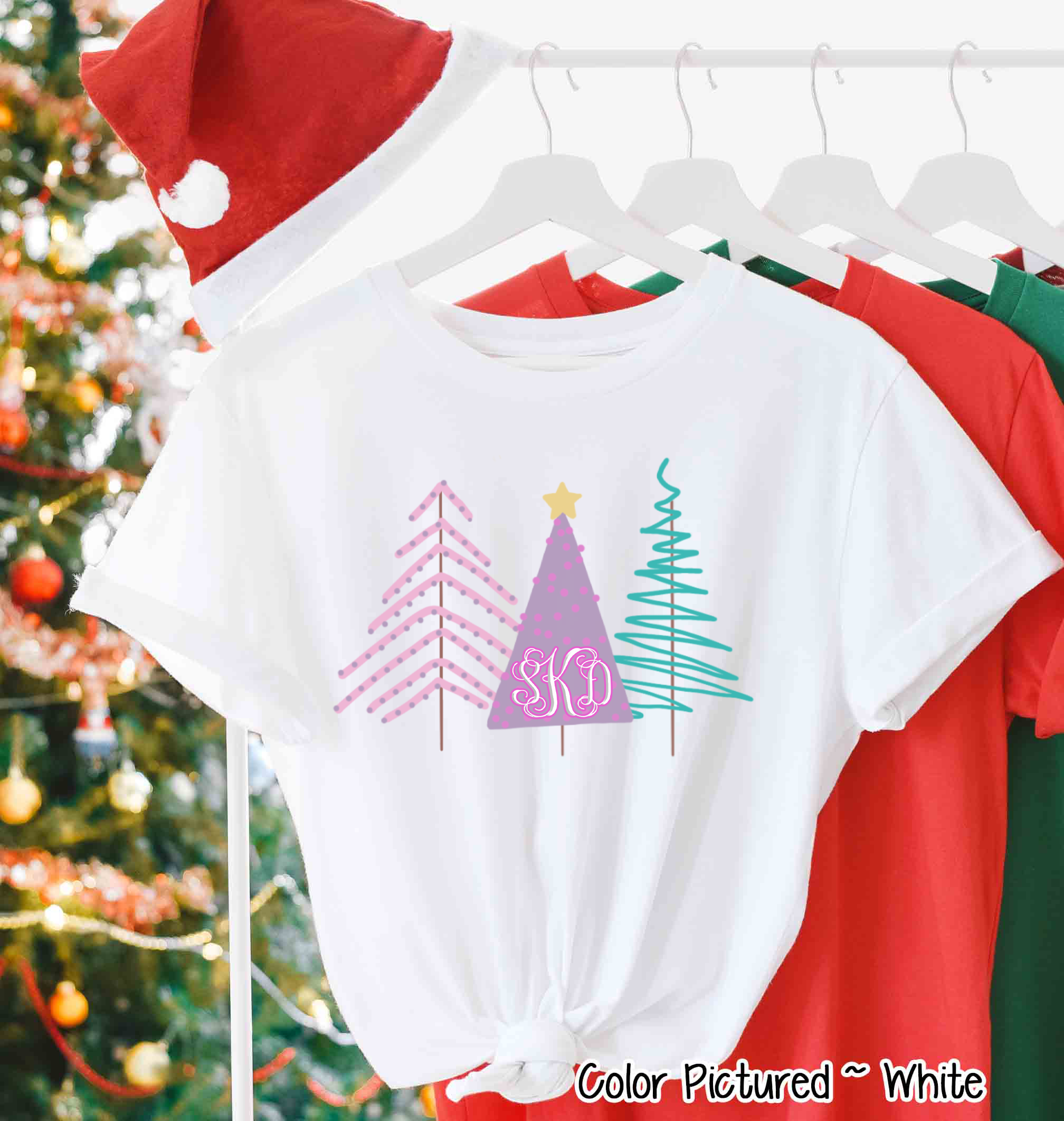 Monogrammed Modern Pastel Christmas Tree Tee