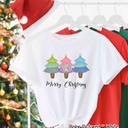 Monogrammed Merry Christmas Trees Trio Tee