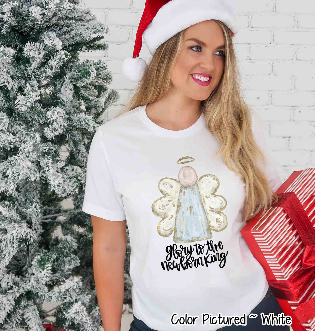 Glory to the New Born King Angel Christmas Tee