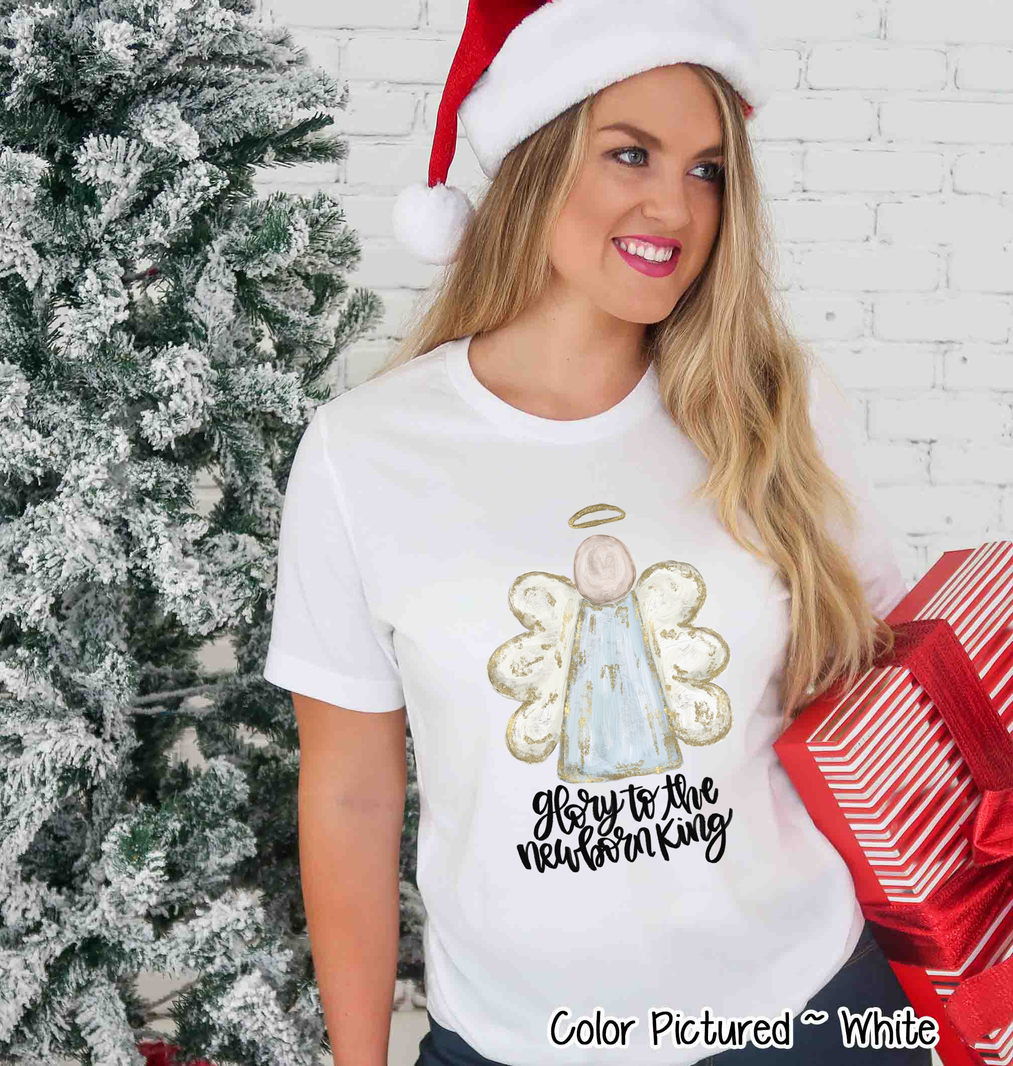Glory to the New Born King Angel Christmas Tee