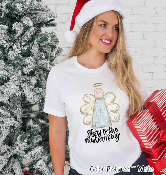 Glory to the New Born King Angel Christmas Tee