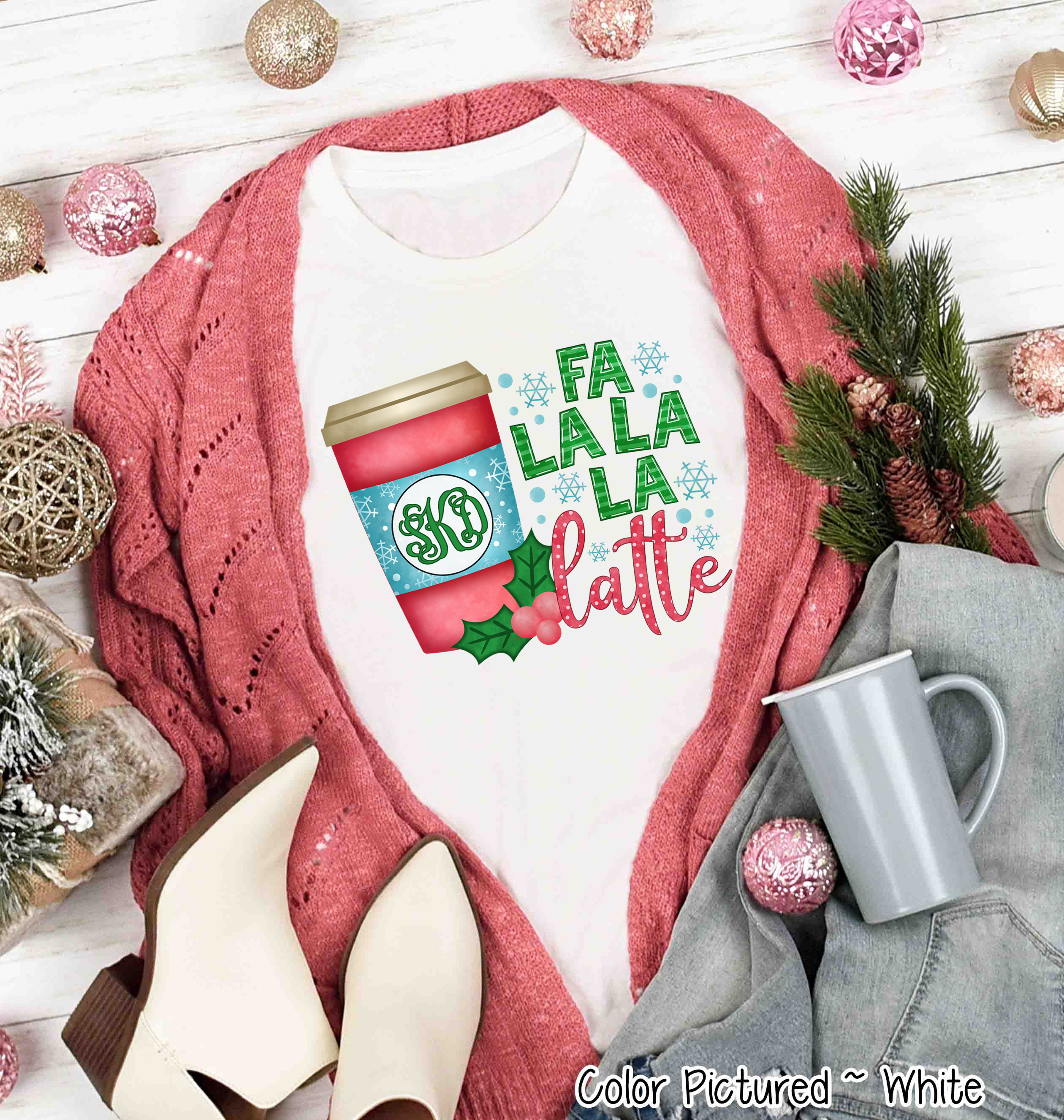 Monogrammed Fa La La Latte Christmas Tee