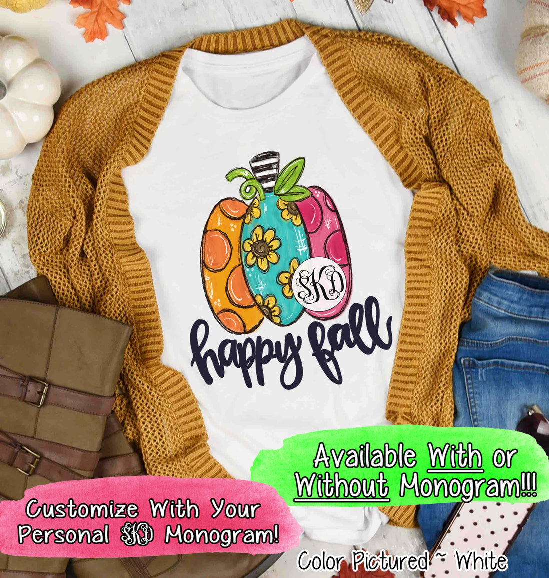 Bright Multi Color Pumpkin Monogram Tee