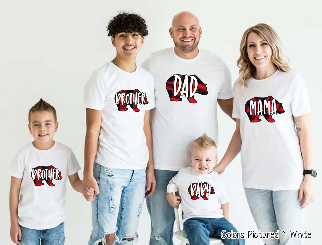 Personalized Family Matching Group Buffalo Plaid Bear Christmas Tee