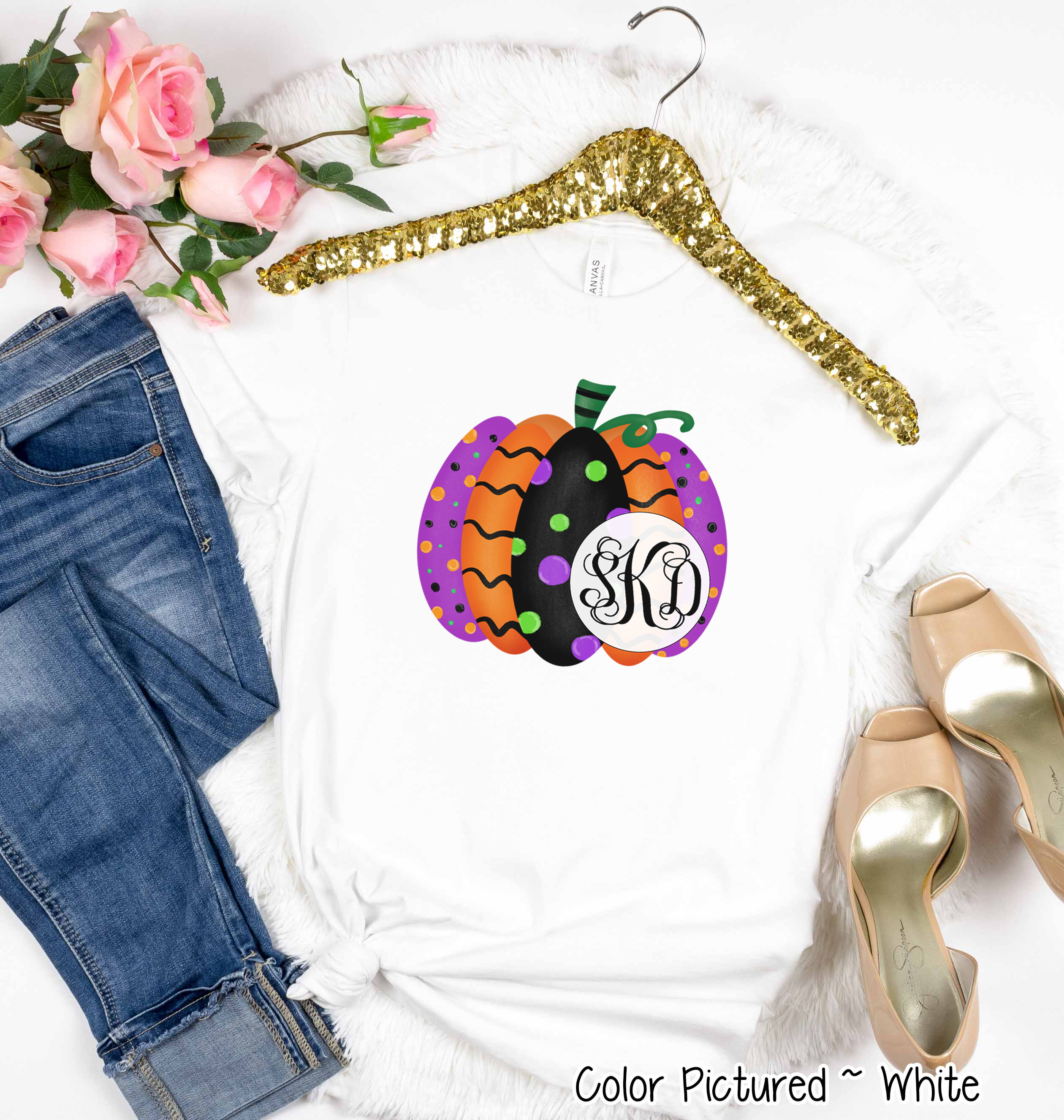 Monogrammed Colorful Halloween Pumpkin Shirt