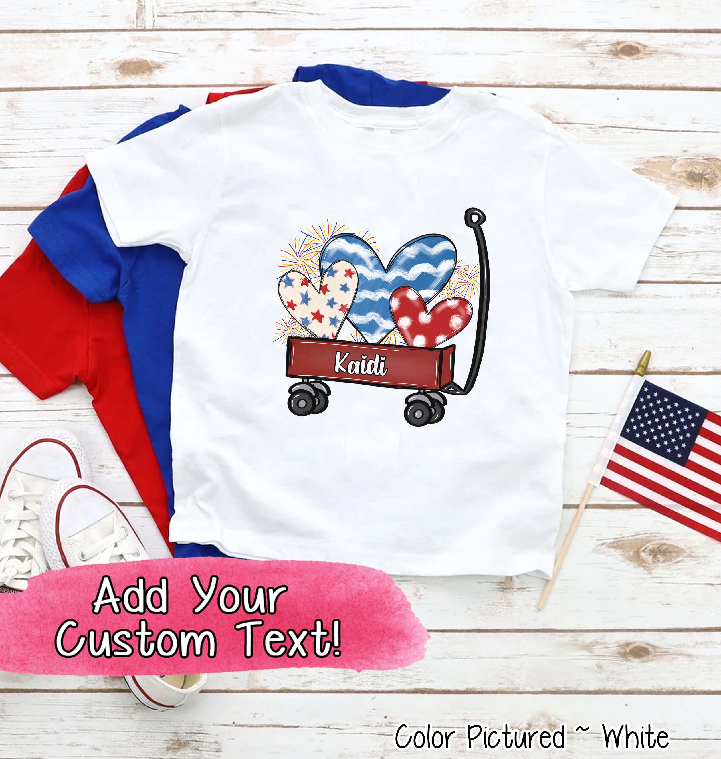 Patriotic Red Wagon Customized with Name Tee