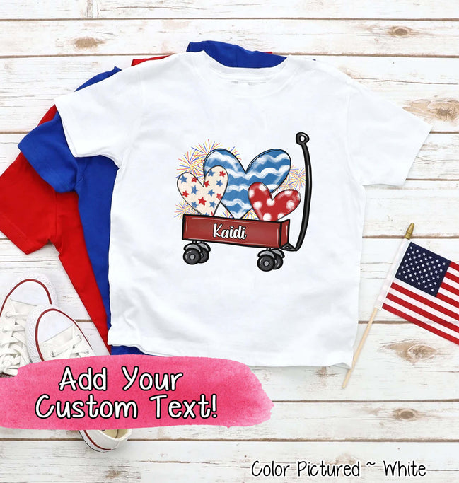 Patriotic Red Wagon Customized with Name Tee