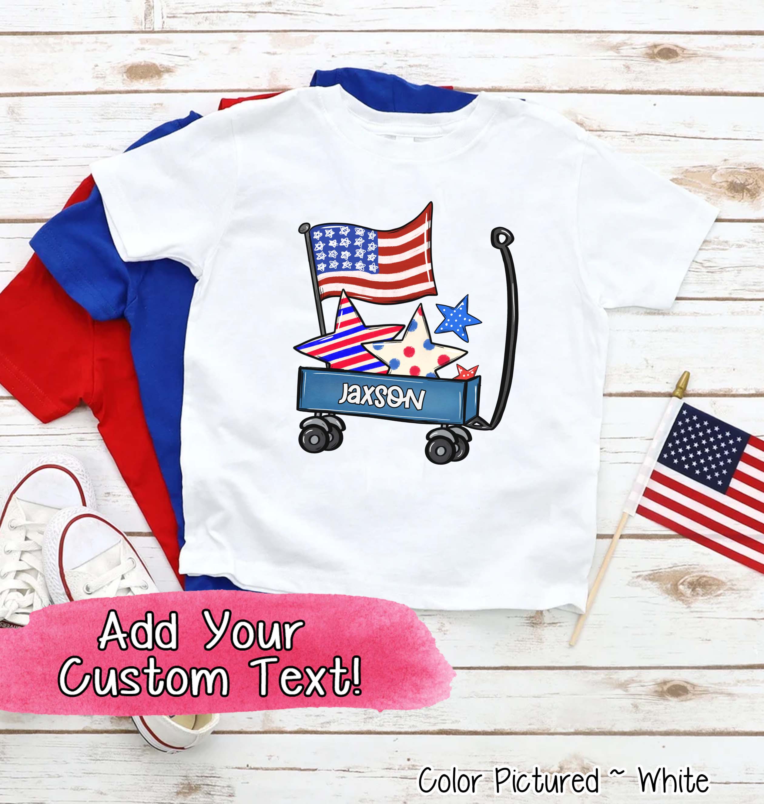 Patriotic Blue Wagon Customized with Name Tee