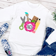 Monogram Apple & School Supplies Tee