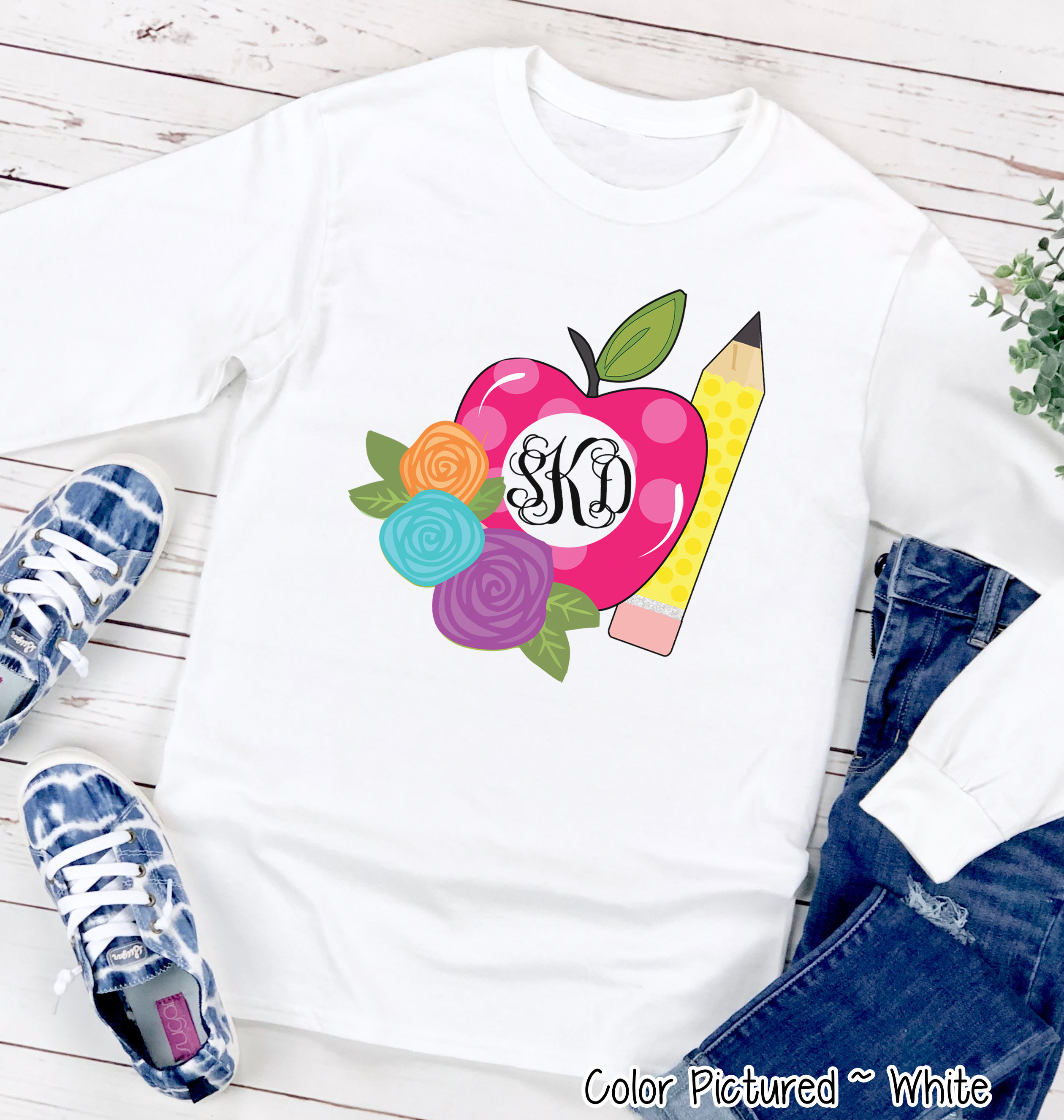 Monogram Apple Back to School Tee