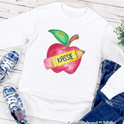 Personalized Watercolor Apple & Pencil Tee