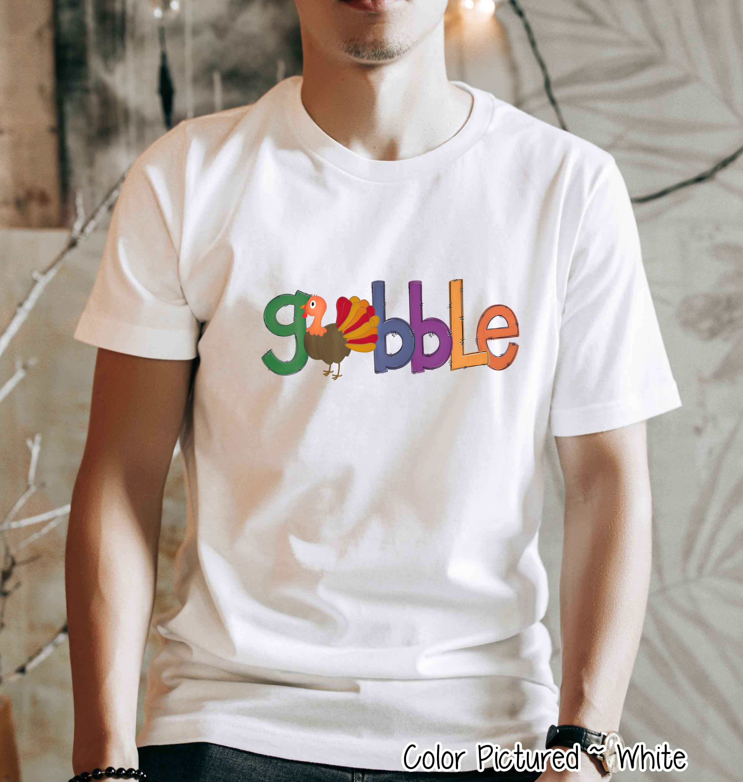 Orange, Blue, Purple Gobble with Turkey Tee