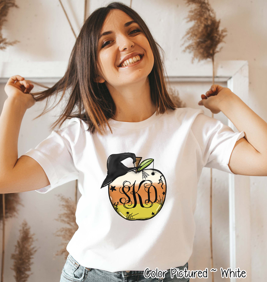 Monogramed Candy Corn Apple Halloween Teacher Tee