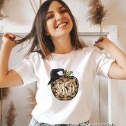 Monogramed Leopard Apple Halloween Teacher Tee