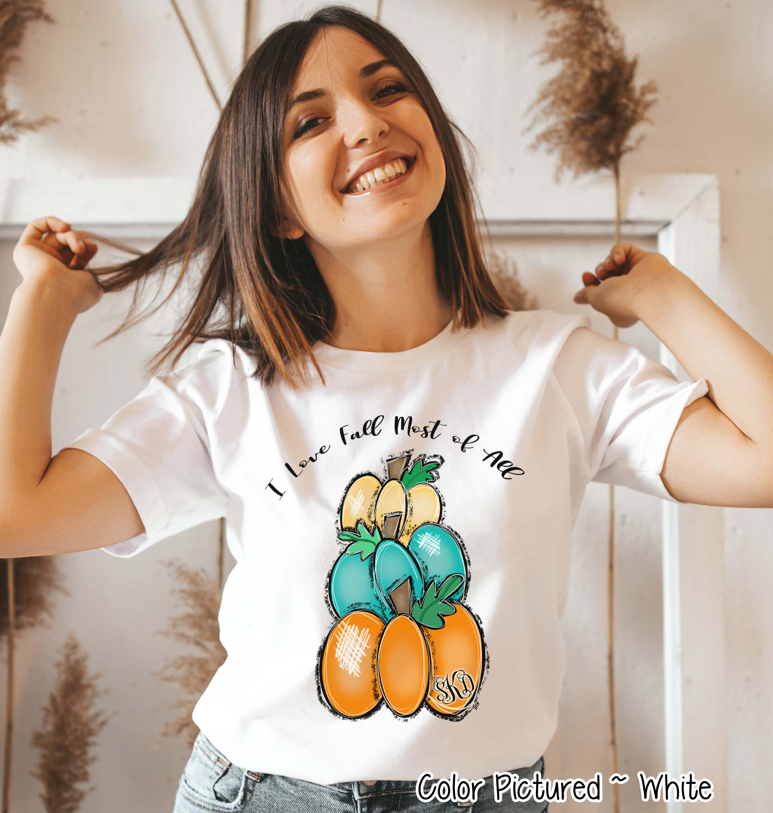 I Love Fall Stack of Monogram Pumpkins Tee